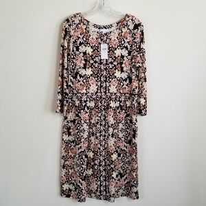 J Jill Black Multi Floral 3/4 Sleeve Stretchy Dress Small Bust 36 NWT